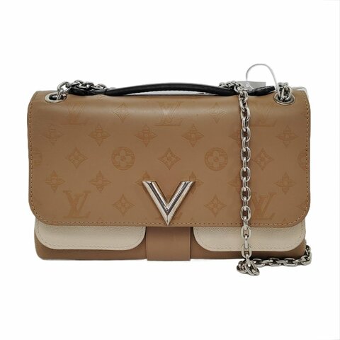 LOUIS VUITTON 棕色牛皮老花壓紋肩揹包