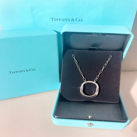 Tiffany蒂芙尼 lock系列 18K白金半鑽雙U形鎖項鍊，中號