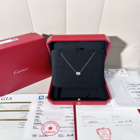 Cartier卡地亞 白金滿鑽飛碟項鍊