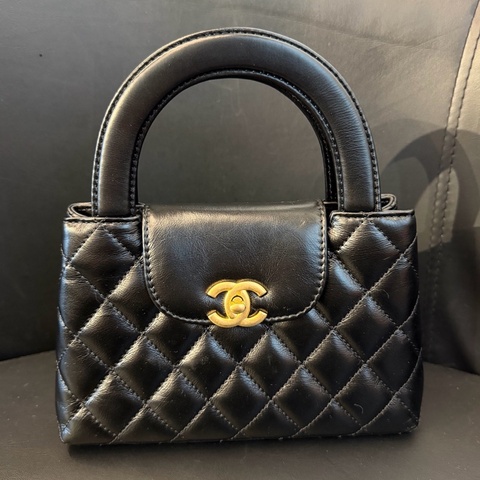 Chanel 香奈兒 黑金牛皮Kelly大號手提單肩斜挎包