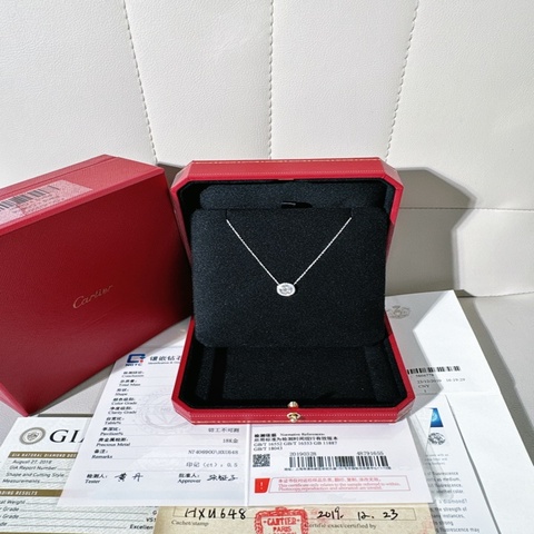 Cartier卡地亞 白金滿鑽飛碟項鍊，主鑽0.5ct