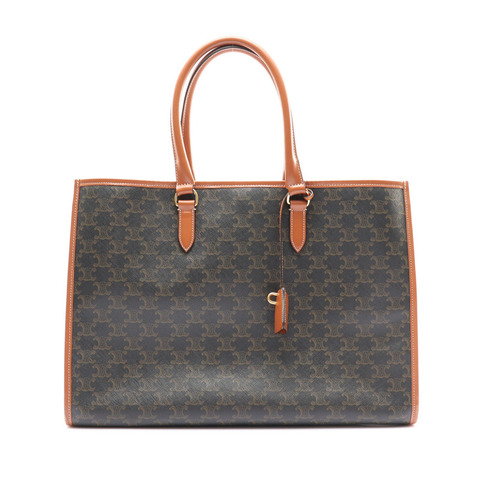 CELINE 賽琳 Horizontal Cabas肩背包 棕色 TRIOMPHE帆布 牛皮 (無鎖頭) 197912BZJ.04LU
