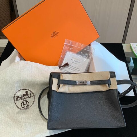 【美收精品】Hermes 愛馬仕 KELLY dance Au Galop 黑色側背包 5-743