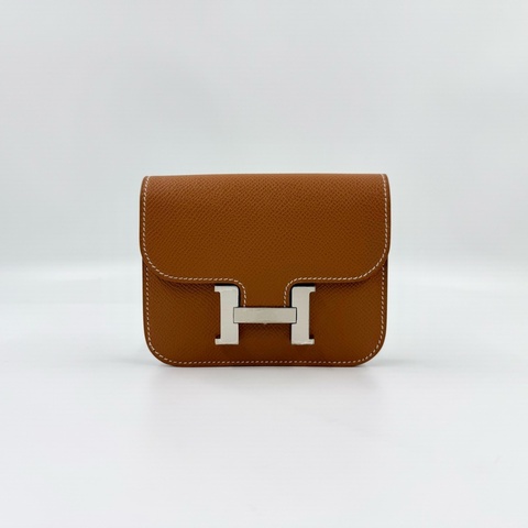 Hermes🤎37Gold焦糖色Epsom銀釦Mini康康短夾