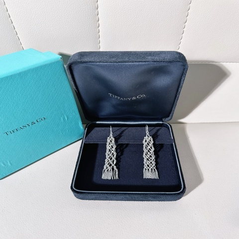 Tiffany蒂芙尼 Elsa Peretti Mesh 18K白金編織流蘇耳墜