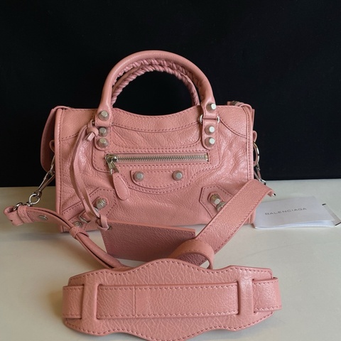 Balenciaga巴黎世家 蜜桃粉mini city小號機車包手提包斜挎包