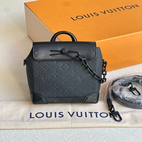 LV 路易威登Nano Steamer 黑色全皮壓紋 單肩斜挎包