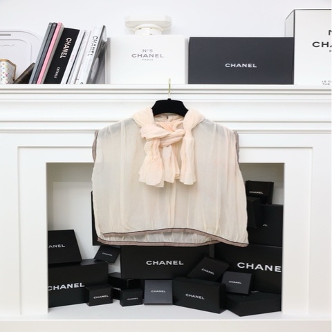 Chanel淡粉色绑带设计背心马甲上衣
