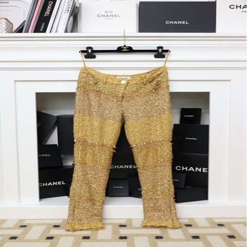 Chanel 15年迪拜系列亮片粗花呢金丝长裤