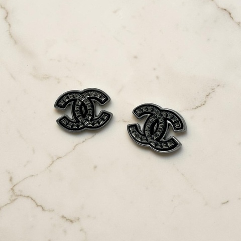 莉亞精品♡CHANEL 切面割紋耳環 銀黑色 二手