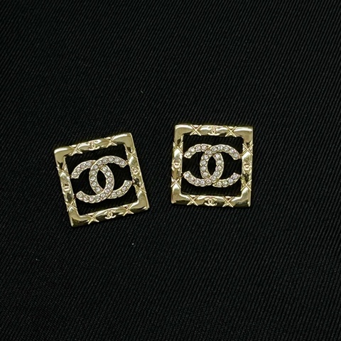莉亞精品♡Chanel 雙C水鑽方塊格紋 耳環 二手