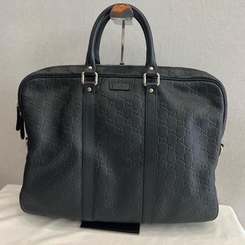Gucci古馳 黑色全皮壓紋手提包電腦包公文包