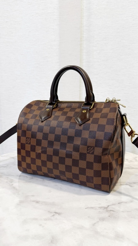 LV 咖格金釦Speedy 25手提斜背波士頓包N40575