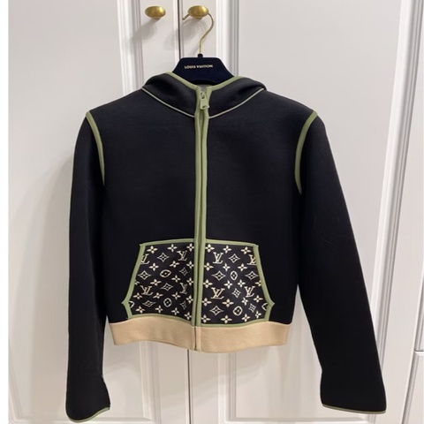 LV Louis Vuitton《近全新》幾何Monogram連帽拉鍊外套｜XXS｜義大利製｜附購證