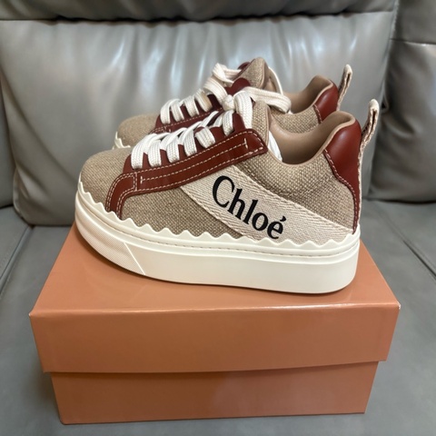 CHLOE LAUREN棉麻布拼接牛皮休閒運動鞋(棕x白)