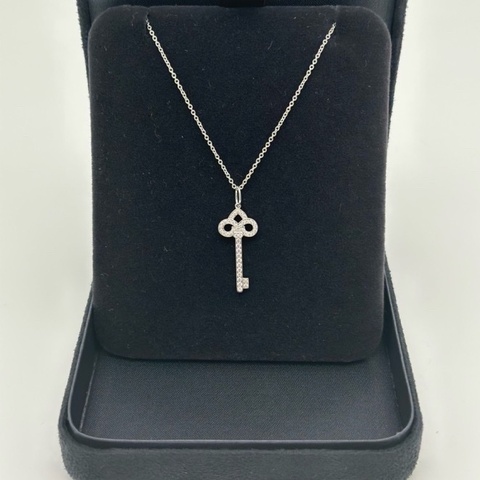 Tiffany 蒂芙尼 白金 mini 滿鑽 keys 鑰匙 鳶尾 鶯尾 項鍊 尺寸16號/40.5cm