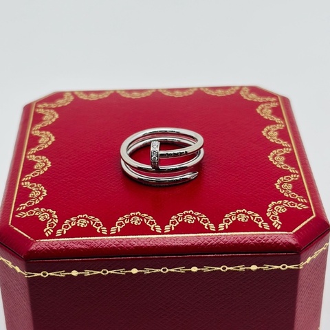 Cartier 卡地亞 白金 三環 釘子 頭尾鑽 戒指 51碼