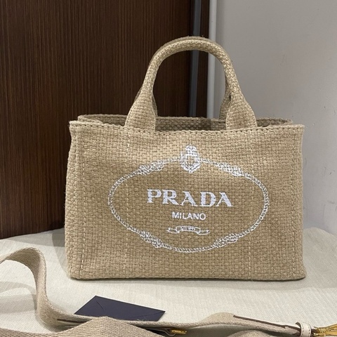 PRADA普拉達 JARDINIÈRE 品牌字母徽標 手提包 男女同款情侶款 米色，尺寸31/20/15cm