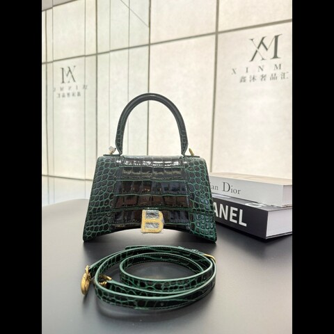99新 巴黎世家 Balenciaga HOURGLASS 小号 S碼 綠色壓紋牛皮沙漏包