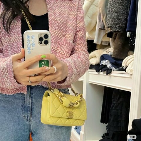 CHANEL 鵝黃色 CF 大MINI 18*13 98新配件塵袋