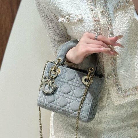 Dior 水鑽 灰金 三格 絲絨黛妃17*15.5cm 99新配件肩帶 保卡
