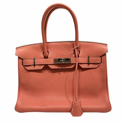 HERMES 愛馬仕 BIRKIN 30 手拿包 橘粉色 銀釦