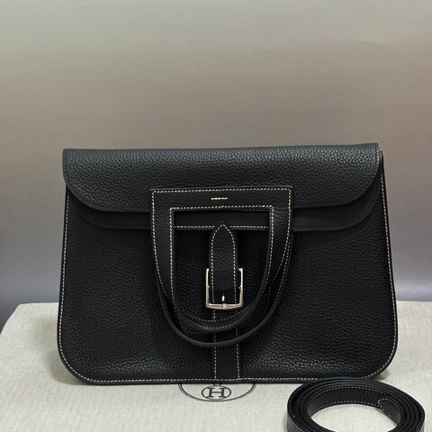 Hermes halzan31黑銀 走白線  31*9*20cm 98新配件肩帶 塵袋