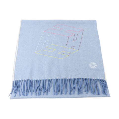 HERMES 羊絨H Perpetuel Scarf 160x40cm圍巾Bleu Ciel