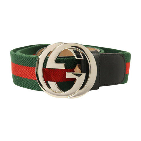 GUCCI 牛皮皮革/帆布GG Buckle Belt 90cm銀扣皮帶