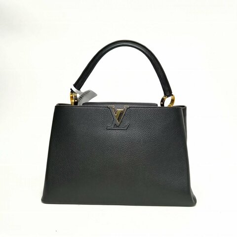 LOUIS VUITTON Capucines中號黑色牛皮金扣2014肩背包