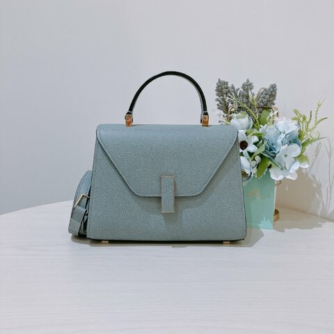 TK2114	Valextra  霧霾藍金扣 手提肩背斜背包 Valextra  Iside Crossbody Micro Bag Smokey Blue