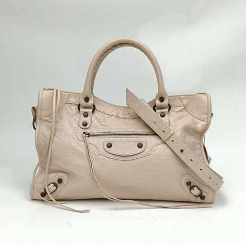 BALENCIAGA 杏仁白羊皮Lecity機車包中號新款肩背包