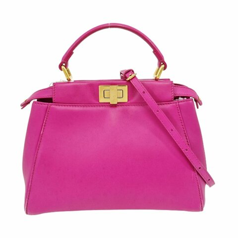 FENDI Peekaboo玫粉色羊皮肩背包手提包斜背包