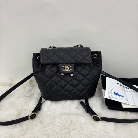 Chanel 香奈兒 25C小號黑金荔枝牛皮薩爾斯堡雙肩包  有購證 尺寸23x18x10cm