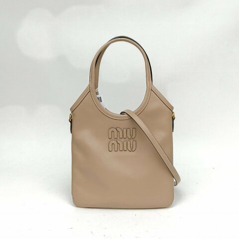 MIU MIU IVYmini托特棕色牛皮金扣肩背包