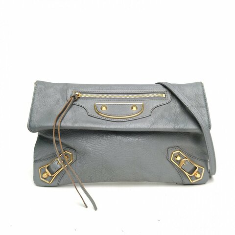 BALENCIAGA CLASSICENVELOPE口蓋機車包灰色牛皮肩背包