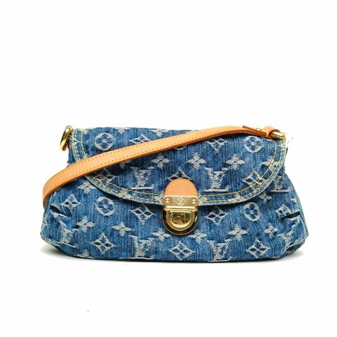 LOUIS VUITTON 中古丹寧牛仔腋下包牛仔藍金扣肩背包