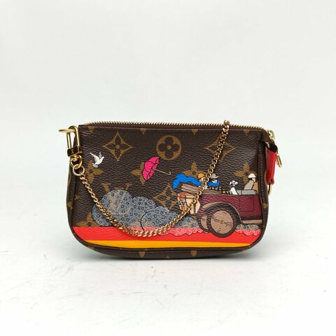 LOUIS VUITTON Pochette小麻將包老花PVC限定丁丁歷險肩背包