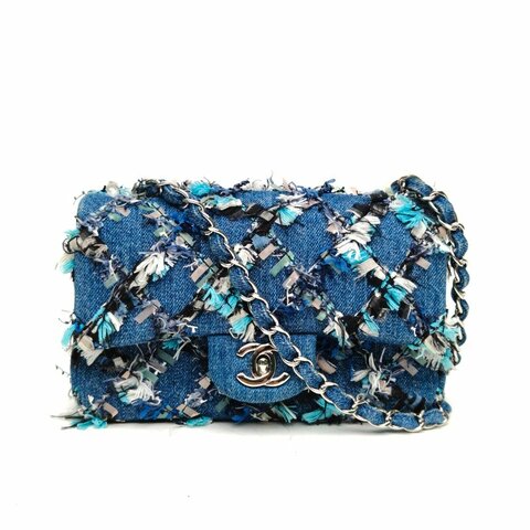CHANEL CF口蓋包大Mini20藍色牛仔25開銀扣肩背包