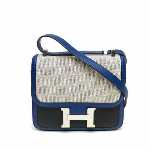 HERMES Constance康康白色拼黑色D刻銀扣肩背包