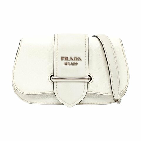 PRADA Sidonie白色牛皮十字紋肩背包