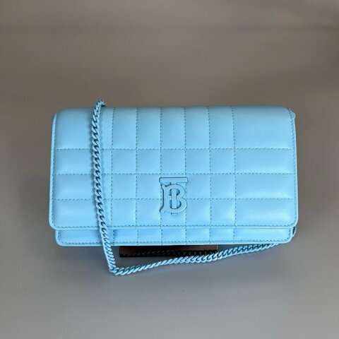BURBERRY 藍格紋縫線TB鍊條斜背包