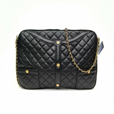 CHANEL 黑色羊皮23開金扣羊皮衣服包鏈條包肩背包