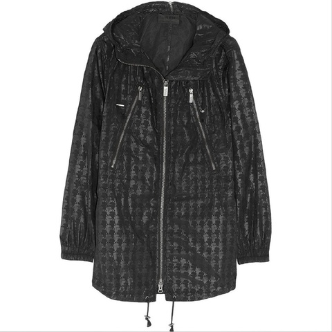 【Karl Lagerfeld】黑色經典老佛爺剪影滿版防風防雨連帽外