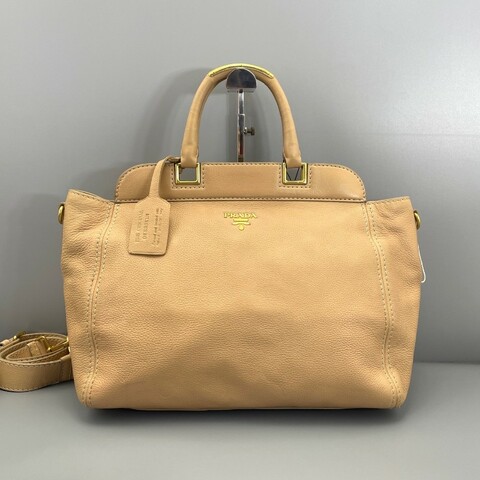 Prada 全皮手提托特包奶茶色