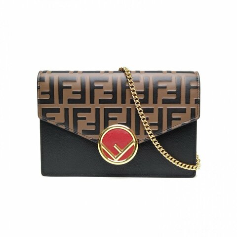 FENDI 黑色牛皮拼皮woc肩背包