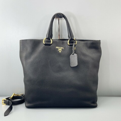 Prada 牛皮手提托特包黑色