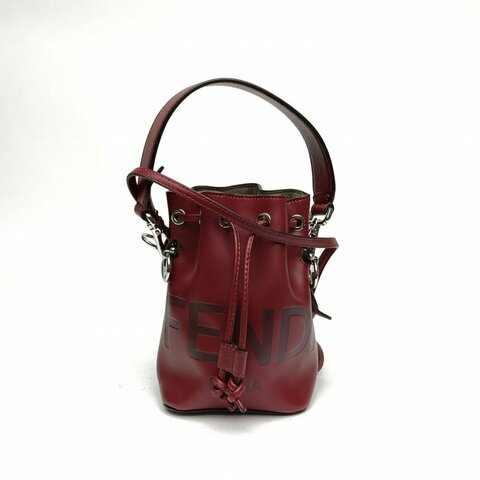 FENDI 紅色牛皮銀扣MONTRESOR迷你水桶包肩背包