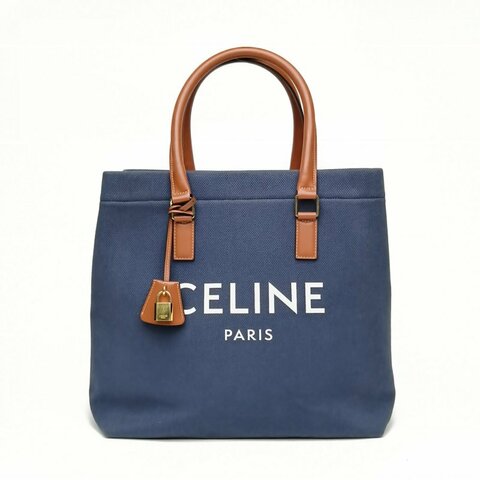 CELINE 藍色帆布Cabas托特豎版藏肩背包