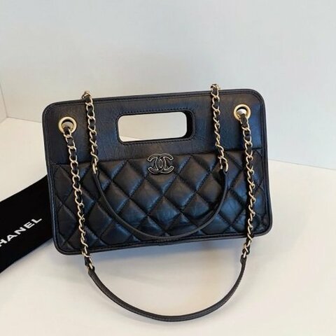 閒置新 香奈兒/Chanel 黑金複古鏈條公文包 芯片款
